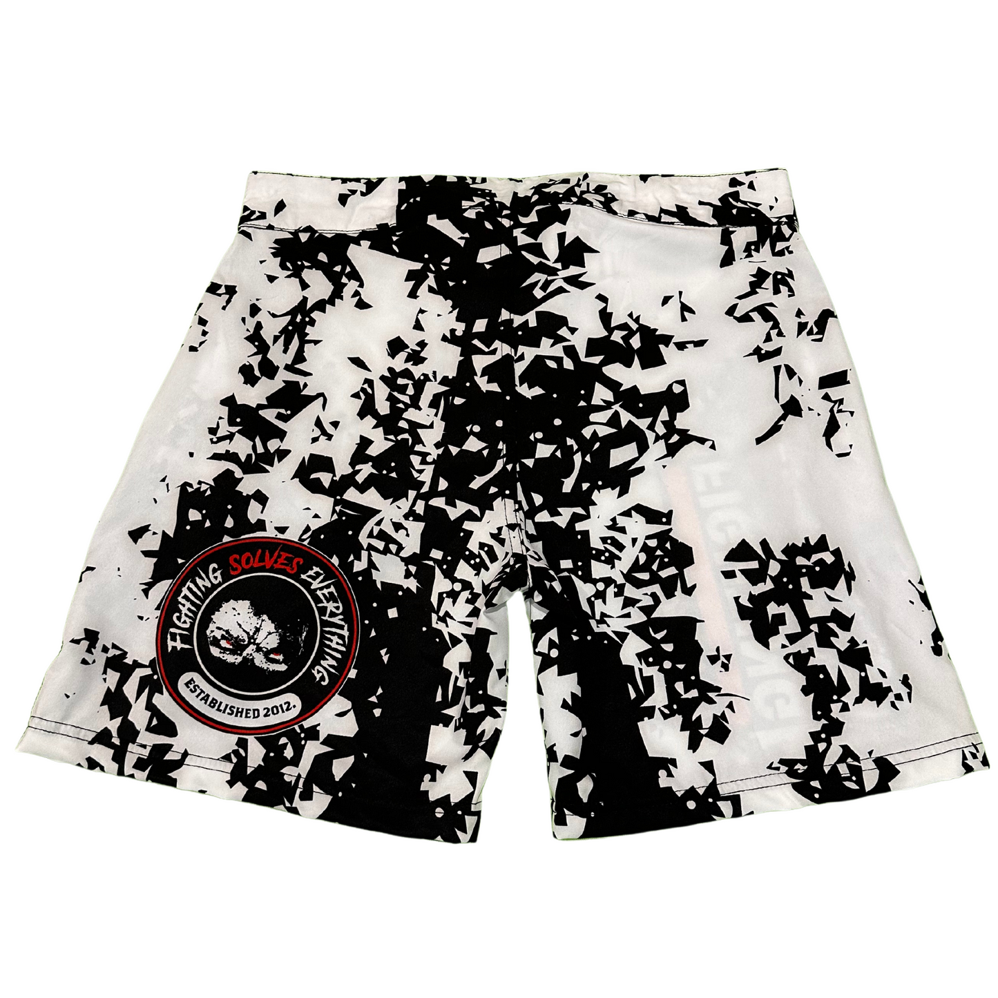 Fighting Solves Everything Camo Fight Shorts - Red & Black, Black & White Variants