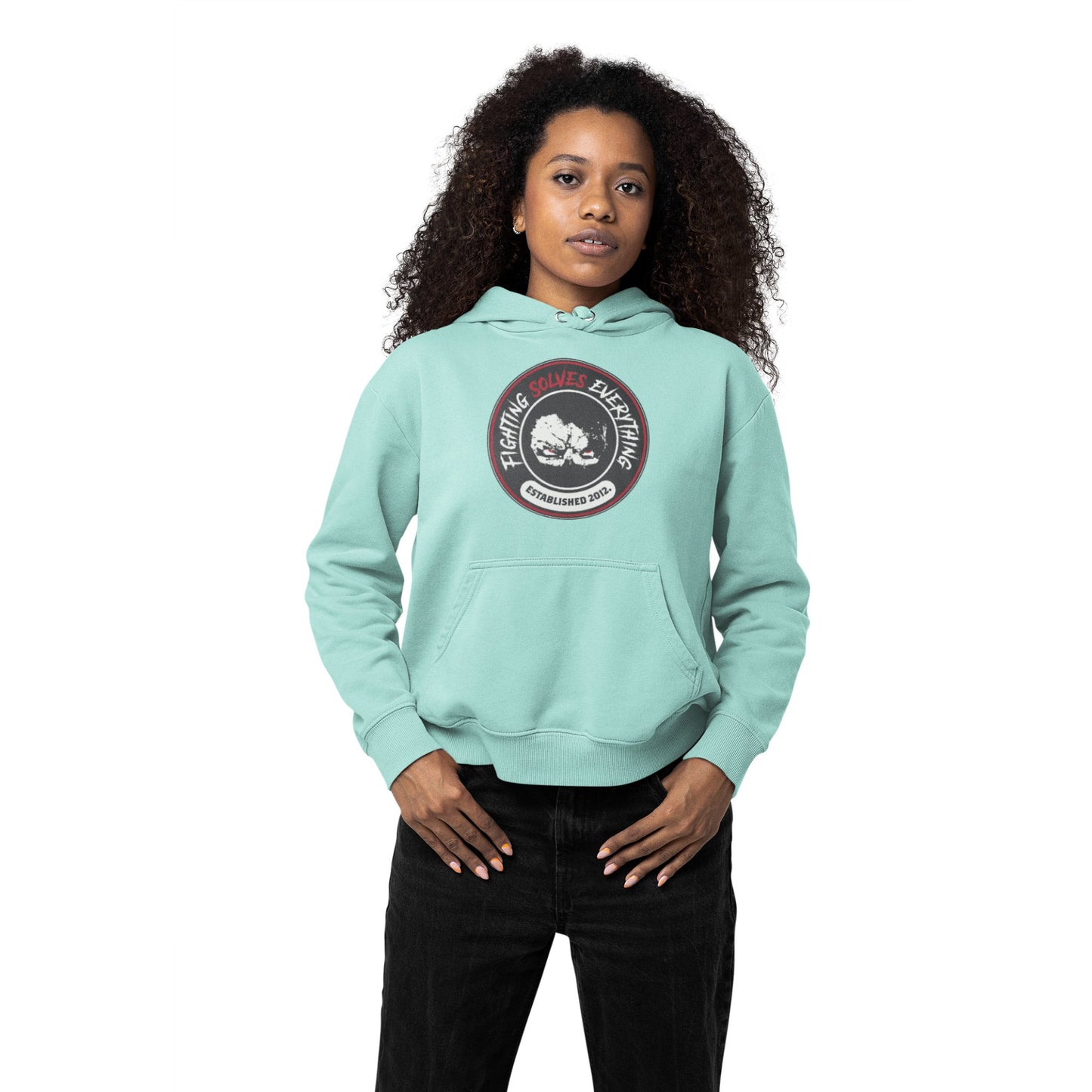 Embroidered Patch Graphic Mint Unisex Hoodie - 'Fighting Solves Everything' Collection - Las Vegas Combat Academy