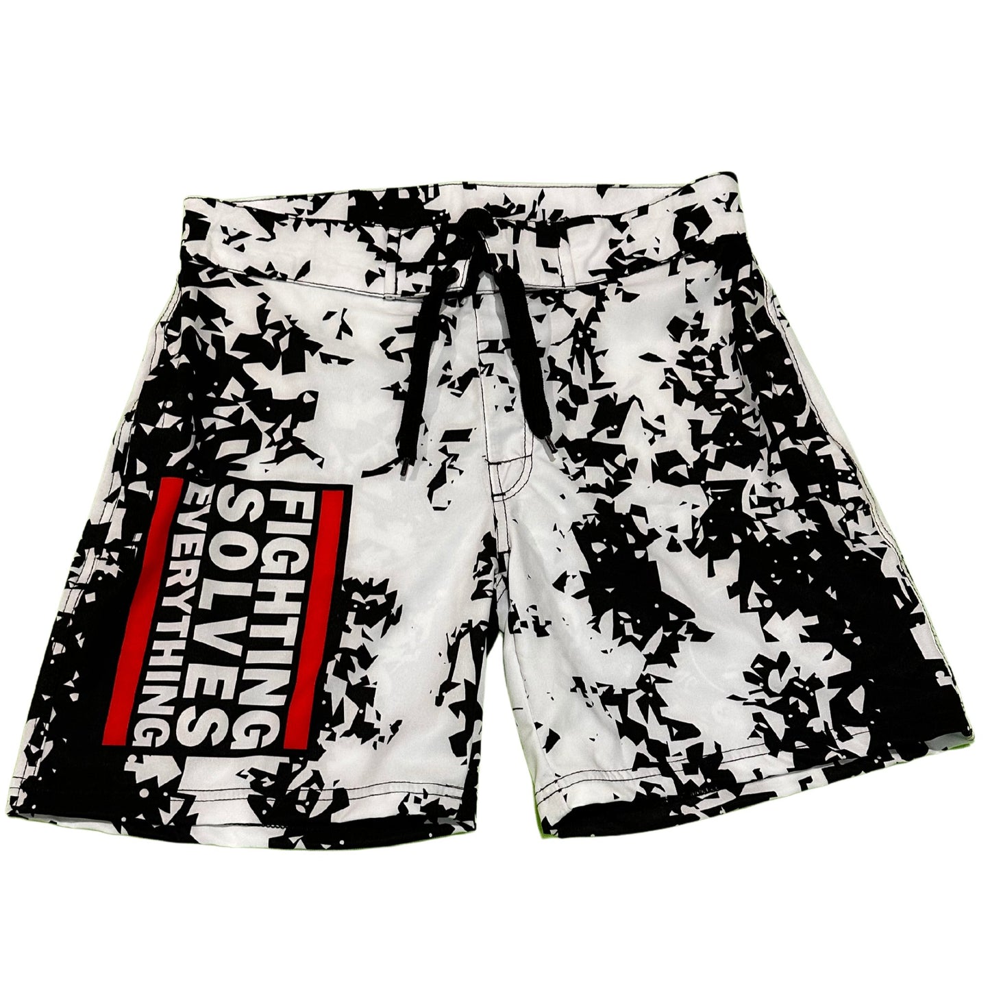 Fighting Solves Everything Camo Fight Shorts - Red & White, Black & White Variants - Las Vegas Combat Academy