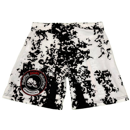 Fighting Solves Everything Camo Fight Shorts - Red & White, Black & White Variants