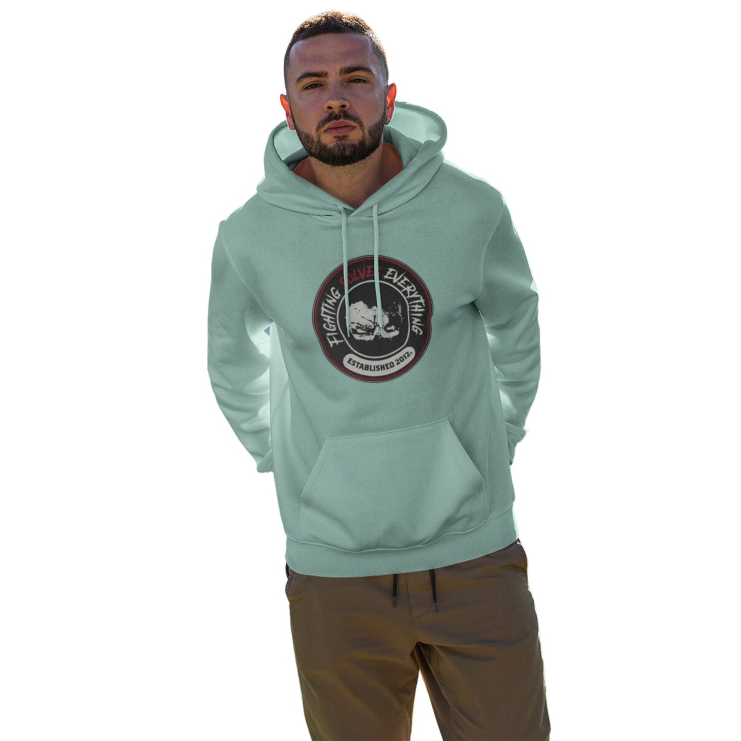 Embroidered Patch Graphic Mint Unisex Hoodie - 'Fighting Solves Everything' Collection - Las Vegas Combat Academy