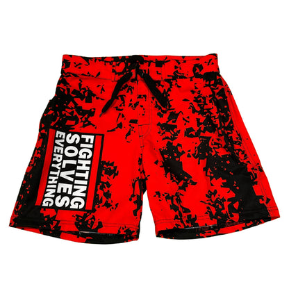 Fighting Solves Everything Camo Fight Shorts - Red & White, Black & White Variants - Las Vegas Combat Academy